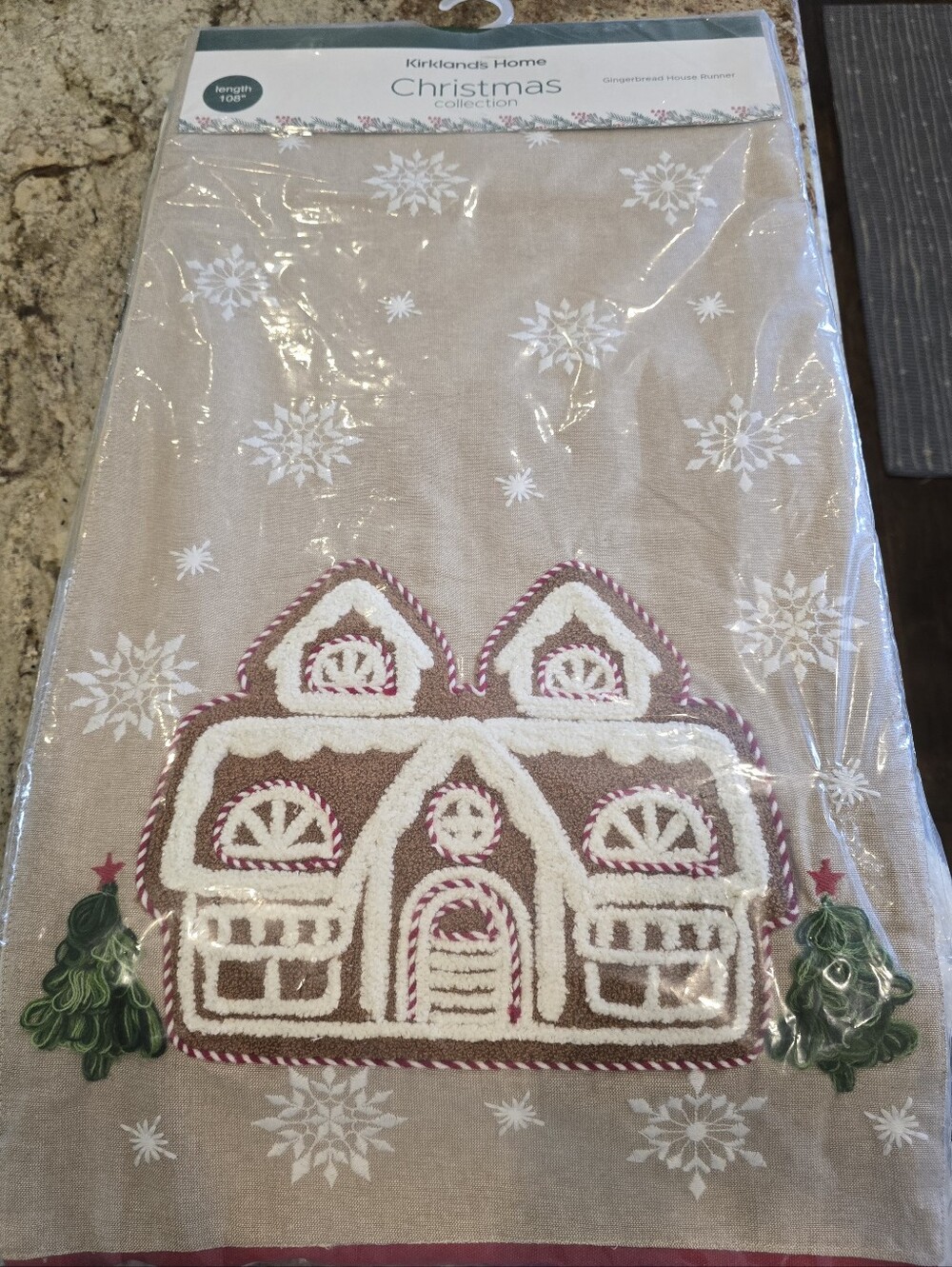 Kirkland Signature Beige Gingerbread House Holiday Table Runner 108"